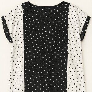 W5 Top Womens Small Black White Polka Dot Print Short Sleeve Satin Preppy